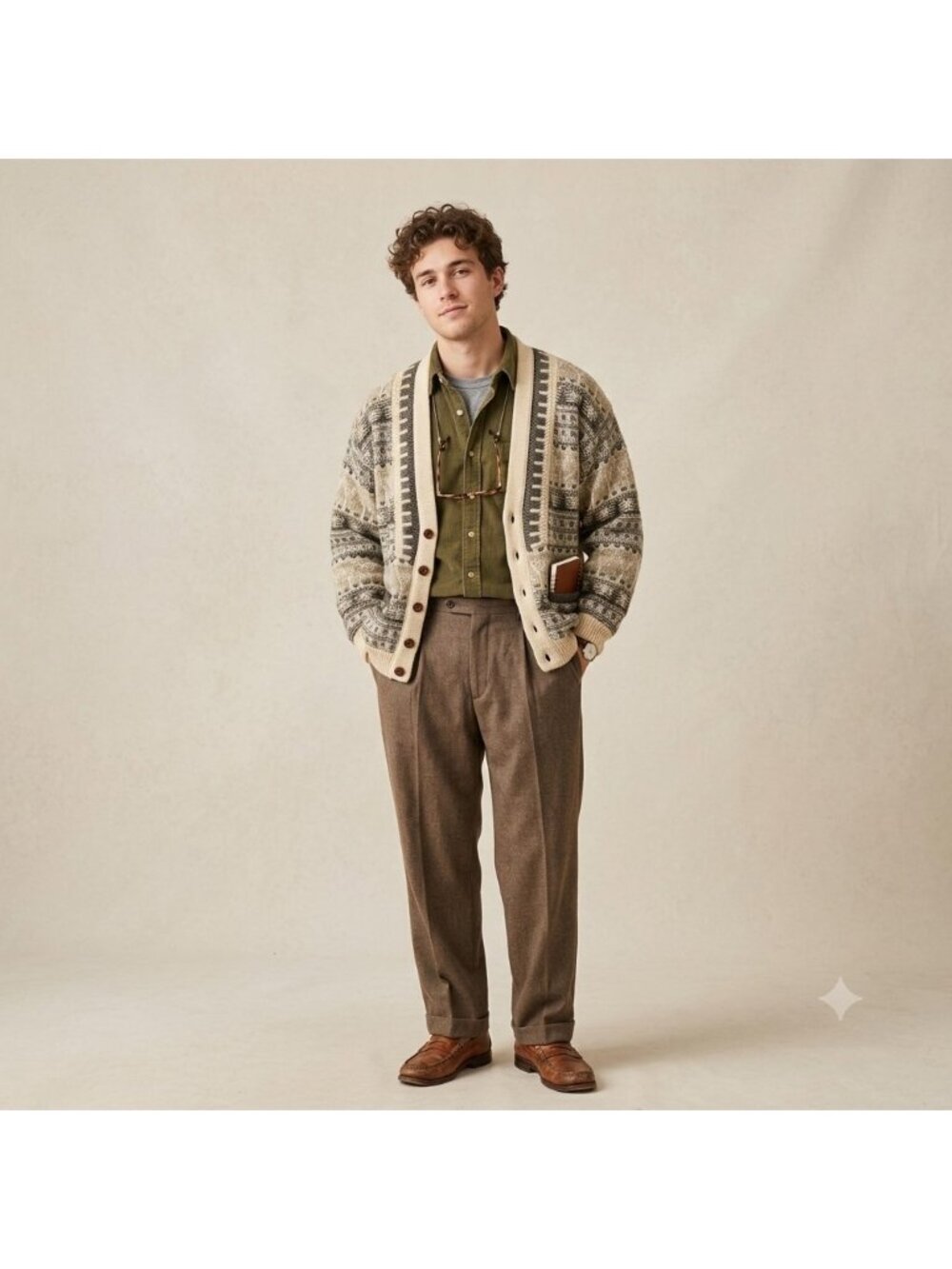 Vtg Gio Ruby Lined Knit Cardigan Men L Netral Colors Geo Grandpacore 80s Italy